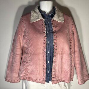 Mechant SZ M Pink Faux suede jacket Sherpa Western Boho Rodeo Southwestern Rare